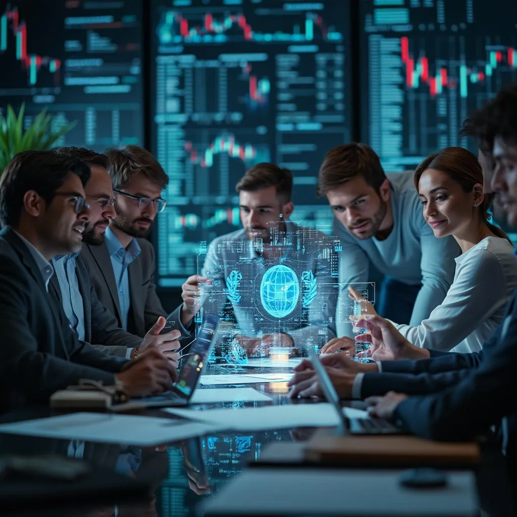 Équipe discutant de stratégies d'IA financière